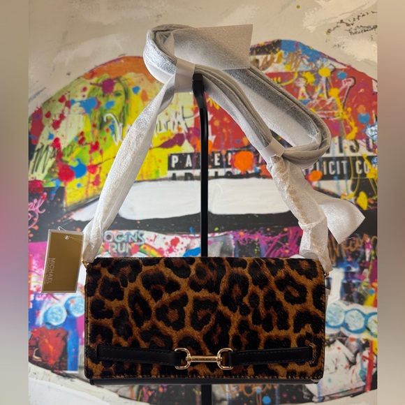NWT Michael Kors Leopard Print Calf Hair Crossbody Bag - Picture 9 of 12